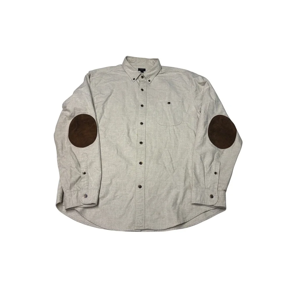 J. Crew Mens XL Gray Flannel Shirt Leather Elbow Patches 06791 Button Down